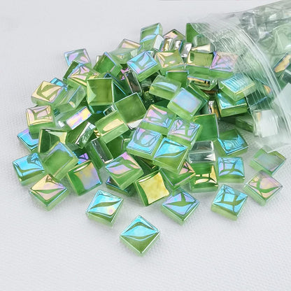 1.1lb Square Crystal Mosaic Tiles, Iridescent Mosaic Glass Tiles for Crafts, Mosaic Pieces DIY Hobbies Children Handmade Jewelry Art Decoration Gifts,525 Pieces (Lemon Yellow)
