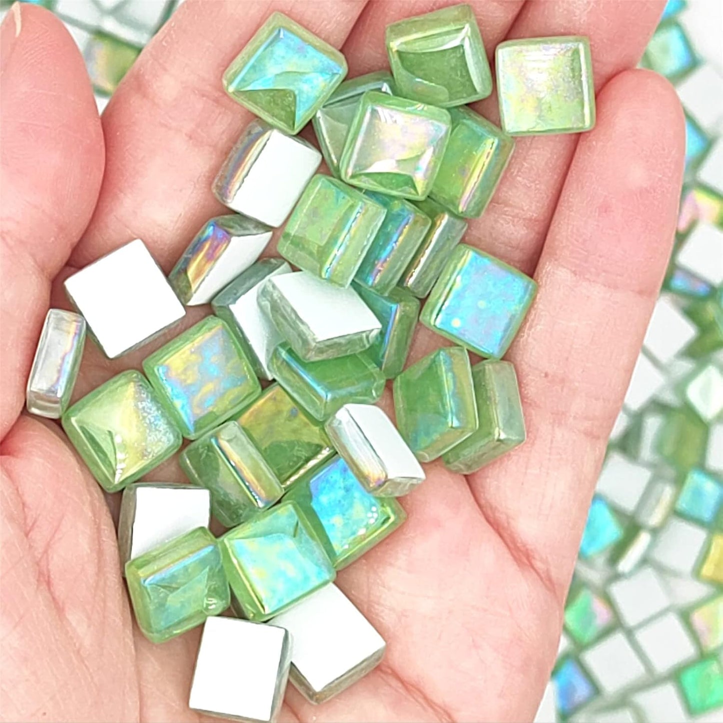 1.1lb Square Crystal Mosaic Tiles, Iridescent Mosaic Glass Tiles for Crafts, Mosaic Pieces DIY Hobbies Children Handmade Jewelry Art Decoration Gifts,525 Pieces (Lemon Yellow)