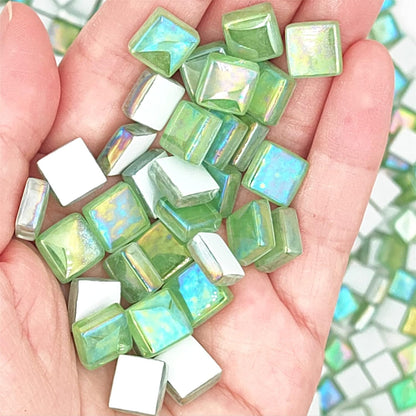 1.1lb Square Crystal Mosaic Tiles, Iridescent Mosaic Glass Tiles for Crafts, Mosaic Pieces DIY Hobbies Children Handmade Jewelry Art Decoration Gifts,525 Pieces (Lemon Yellow)