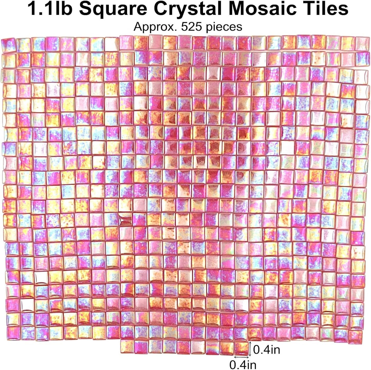 1.1lb Square Crystal Mosaic Tiles, Iridescent Mosaic Glass Tiles for Crafts, Mosaic Pieces DIY Hobbies Children Handmade Jewelry Art Decoration Gifts,525 Pieces (Lemon Yellow)
