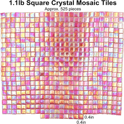 1.1lb Square Crystal Mosaic Tiles, Iridescent Mosaic Glass Tiles for Crafts, Mosaic Pieces DIY Hobbies Children Handmade Jewelry Art Decoration Gifts,525 Pieces (Lemon Yellow)