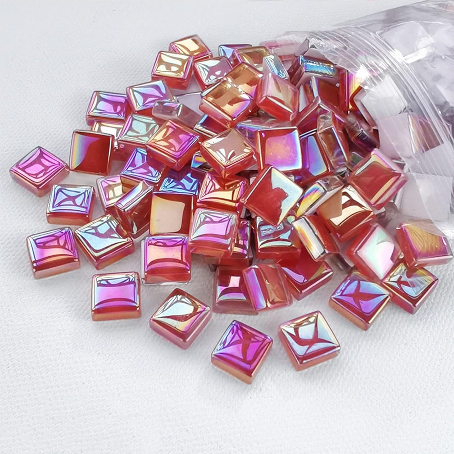 1.1lb Square Crystal Mosaic Tiles, Iridescent Mosaic Glass Tiles for Crafts, Mosaic Pieces DIY Hobbies Children Handmade Jewelry Art Decoration Gifts,525 Pieces (Lemon Yellow)