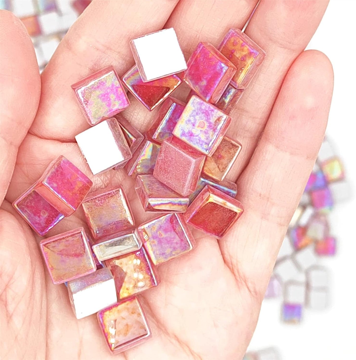 1.1lb Square Crystal Mosaic Tiles, Iridescent Mosaic Glass Tiles for Crafts, Mosaic Pieces DIY Hobbies Children Handmade Jewelry Art Decoration Gifts,525 Pieces (Lemon Yellow)
