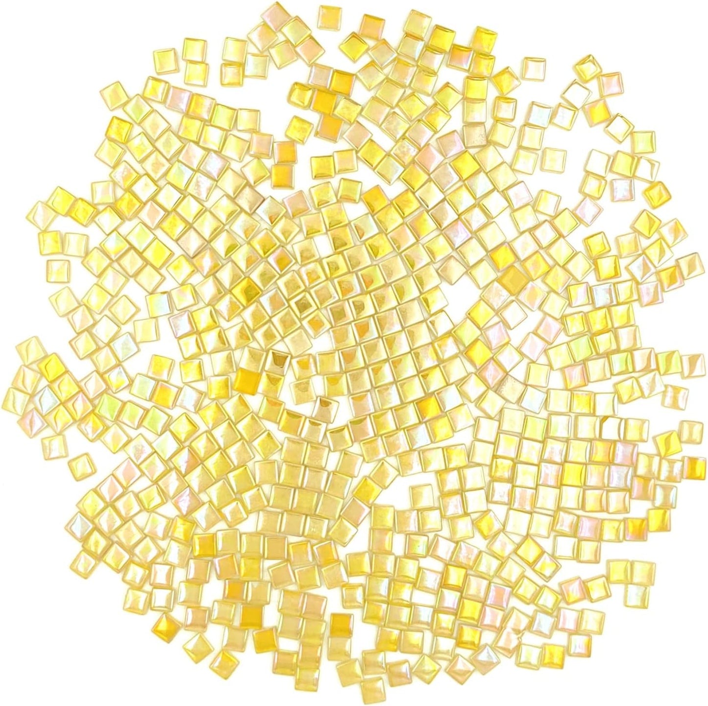 1.1lb Square Crystal Mosaic Tiles, Iridescent Mosaic Glass Tiles for Crafts, Mosaic Pieces DIY Hobbies Children Handmade Jewelry Art Decoration Gifts,525 Pieces (Lemon Yellow)
