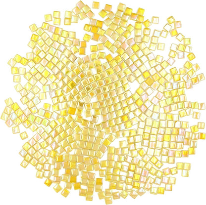 1.1lb Square Crystal Mosaic Tiles, Iridescent Mosaic Glass Tiles for Crafts, Mosaic Pieces DIY Hobbies Children Handmade Jewelry Art Decoration Gifts,525 Pieces (Lemon Yellow)