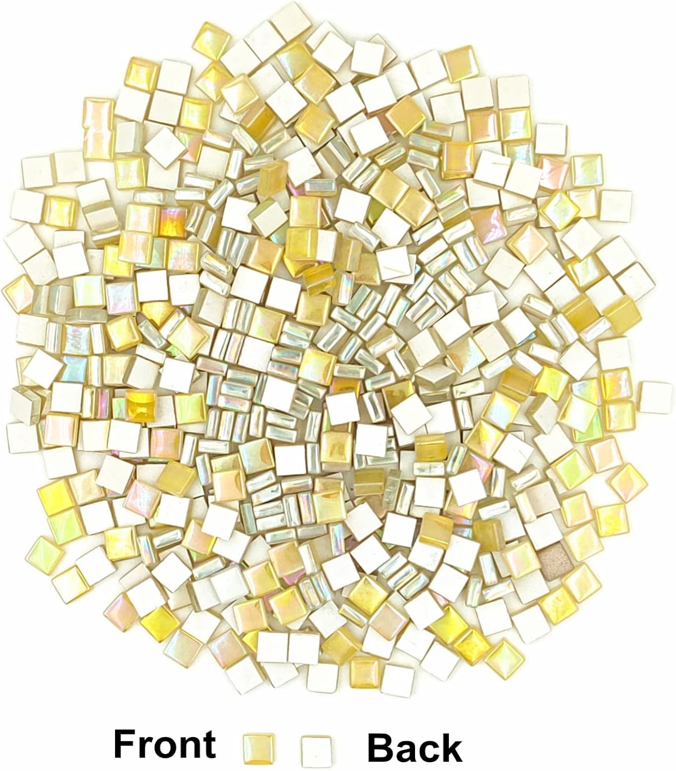 1.1lb Square Crystal Mosaic Tiles, Iridescent Mosaic Glass Tiles for Crafts, Mosaic Pieces DIY Hobbies Children Handmade Jewelry Art Decoration Gifts,525 Pieces (Lemon Yellow)