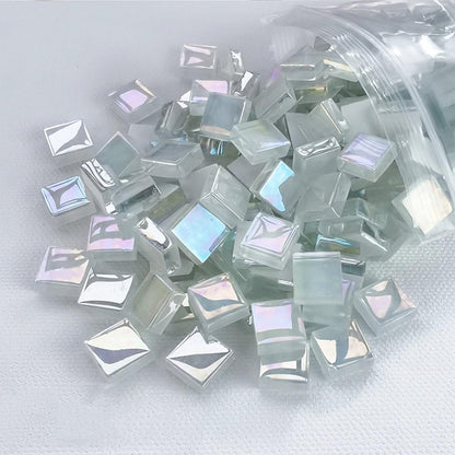 1.1lb Square Crystal Mosaic Tiles, Iridescent Mosaic Glass Tiles for Crafts, Mosaic Pieces DIY Hobbies Children Handmade Jewelry Art Decoration Gifts,525 Pieces (Lemon Yellow)
