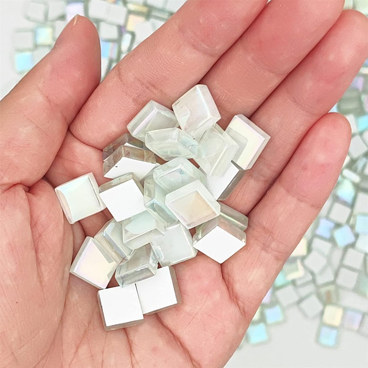 1.1lb Square Crystal Mosaic Tiles, Iridescent Mosaic Glass Tiles for Crafts, Mosaic Pieces DIY Hobbies Children Handmade Jewelry Art Decoration Gifts,525 Pieces (Lemon Yellow)