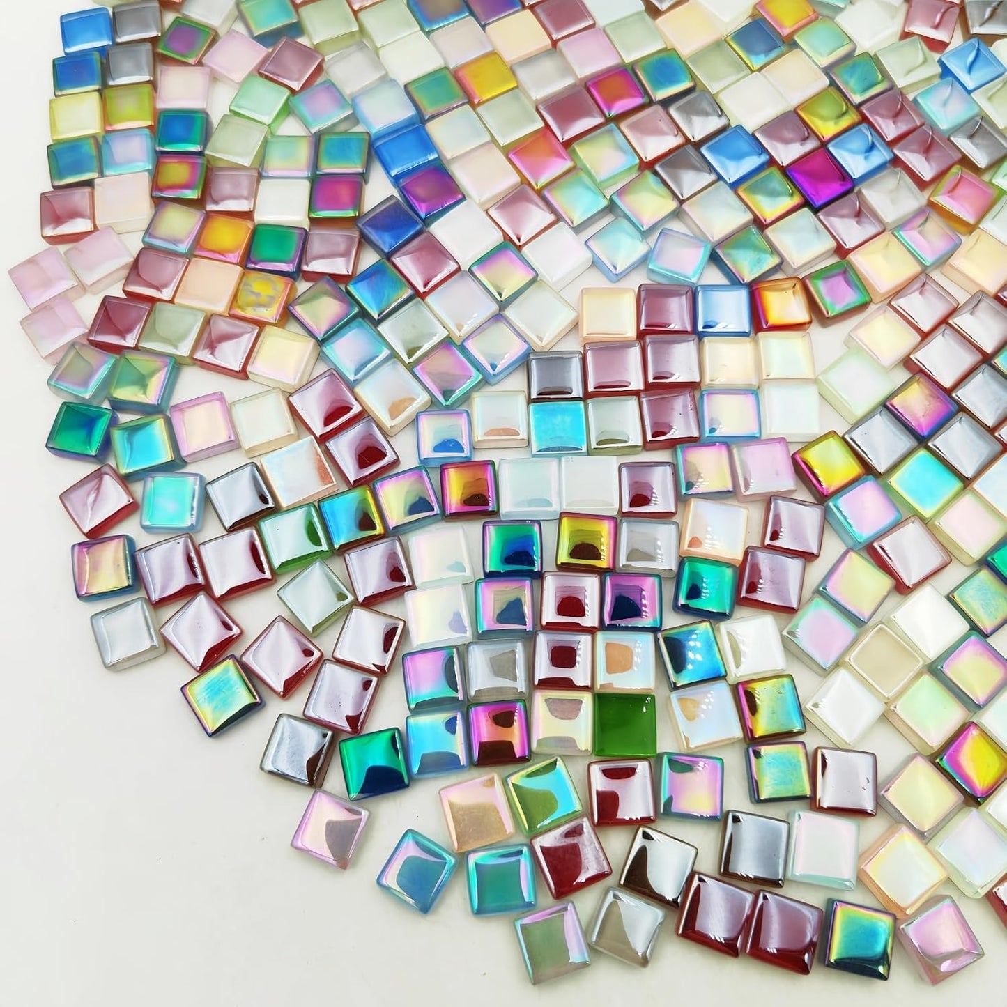 1.1lb Square Crystal Mosaic Tiles, Iridescent Mosaic Glass Tiles for Crafts, Mosaic Pieces DIY Hobbies Children Handmade Jewelry Art Decoration Gifts,525 Pieces (Lemon Yellow)