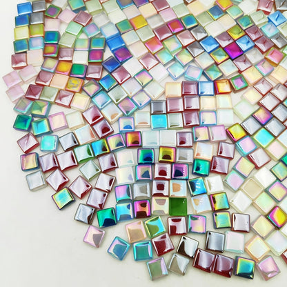 1.1lb Square Crystal Mosaic Tiles, Iridescent Mosaic Glass Tiles for Crafts, Mosaic Pieces DIY Hobbies Children Handmade Jewelry Art Decoration Gifts,525 Pieces (Lemon Yellow)