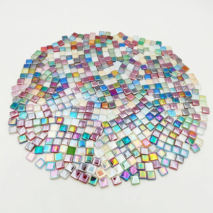 1.1lb Square Crystal Mosaic Tiles, Iridescent Mosaic Glass Tiles for Crafts, Mosaic Pieces DIY Hobbies Children Handmade Jewelry Art Decoration Gifts,525 Pieces (Lemon Yellow)