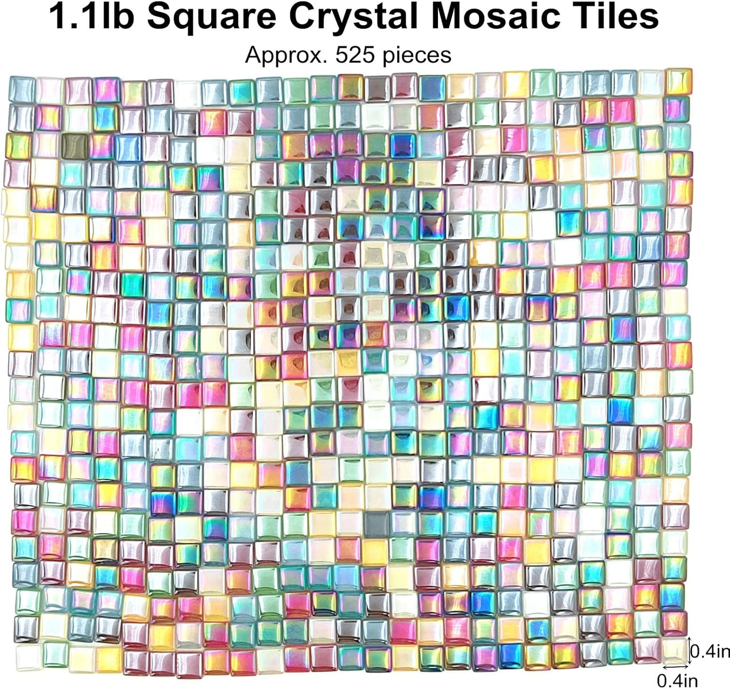 1.1lb Square Crystal Mosaic Tiles, Iridescent Mosaic Glass Tiles for Crafts, Mosaic Pieces DIY Hobbies Children Handmade Jewelry Art Decoration Gifts,525 Pieces (Lemon Yellow)