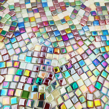 1.1lb Square Crystal Mosaic Tiles, Iridescent Mosaic Glass Tiles for Crafts, Mosaic Pieces DIY Hobbies Children Handmade Jewelry Art Decoration Gifts,525 Pieces (Lemon Yellow)