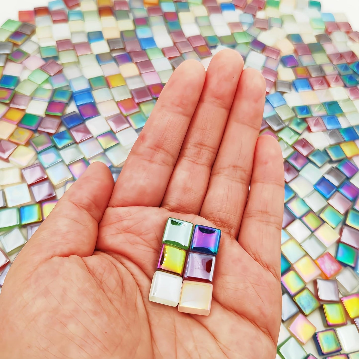 1.1lb Square Crystal Mosaic Tiles, Iridescent Mosaic Glass Tiles for Crafts, Mosaic Pieces DIY Hobbies Children Handmade Jewelry Art Decoration Gifts,525 Pieces (Lemon Yellow)