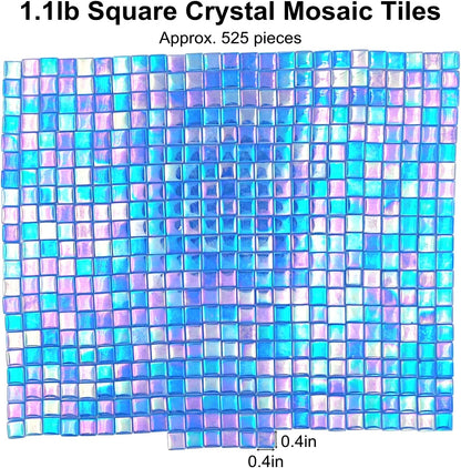 1.1lb Square Crystal Mosaic Tiles, Iridescent Mosaic Glass Tiles for Crafts, Mosaic Pieces DIY Hobbies Children Handmade Jewelry Art Decoration Gifts,525 Pieces (Lemon Yellow)