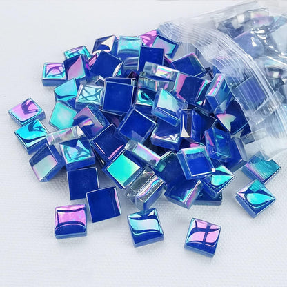 1.1lb Square Crystal Mosaic Tiles, Iridescent Mosaic Glass Tiles for Crafts, Mosaic Pieces DIY Hobbies Children Handmade Jewelry Art Decoration Gifts,525 Pieces (Lemon Yellow)