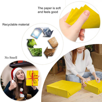 100 Sheets Yellow Tissue Paper Artdly 14 x 20 Inches Yellow Wrapping Paper Bulk for Weddings Birthday DIY Project Christmas