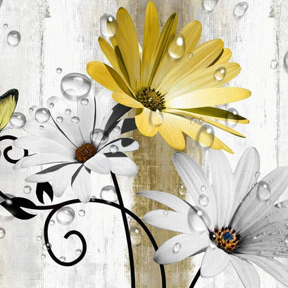 Rustic Farmhouse Shower Curtain, Farm Yellow Daisy Floral Flowers and Butterfly on Country Wooden Shower Curtain for Bathroom, Yellow Bathroom Shower Curtains with 12PCS Hooks, 70X70IN