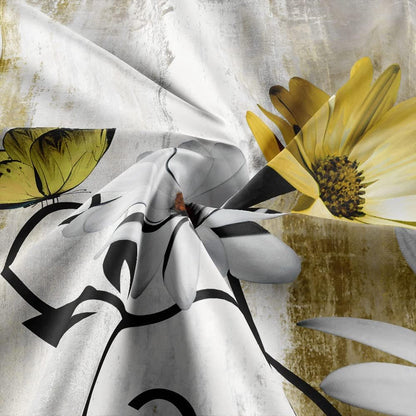Rustic Farmhouse Shower Curtain, Farm Yellow Daisy Floral Flowers and Butterfly on Country Wooden Shower Curtain for Bathroom, Yellow Bathroom Shower Curtains with 12PCS Hooks, 70X70IN