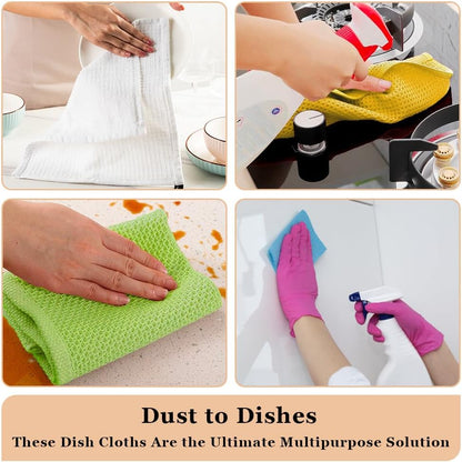 DishCloths Kitchen|Waffle Terry Check Weave Hand Towels|Cotton 12x12" Reusable Dish Rags Washing Scrub Cleaning Dishes|Dish Bar Mop Towels Hand Wipes|Spring Easter Basket Decor|6 Pc -Lemon Yellow