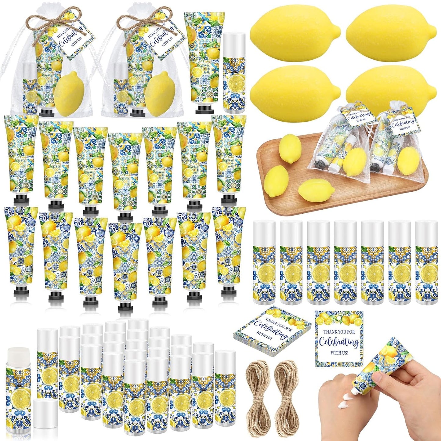 75 Pcs / 25 Sets Capri Lemon Baby Shower Party Favors for Guests Sweet One Italian Lemon Shaped Soaps Bridal Shower Return Gifts Lip Balms Hand Cream for Bridal Wedding Gender Reveal
