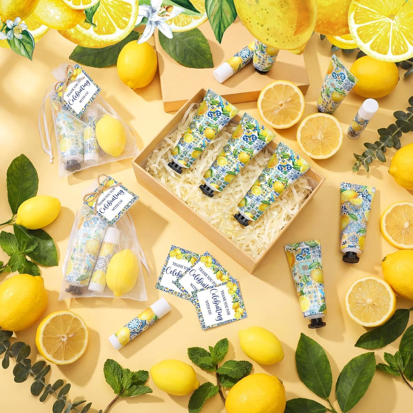 75 Pcs / 25 Sets Capri Lemon Baby Shower Party Favors for Guests Sweet One Italian Lemon Shaped Soaps Bridal Shower Return Gifts Lip Balms Hand Cream for Bridal Wedding Gender Reveal