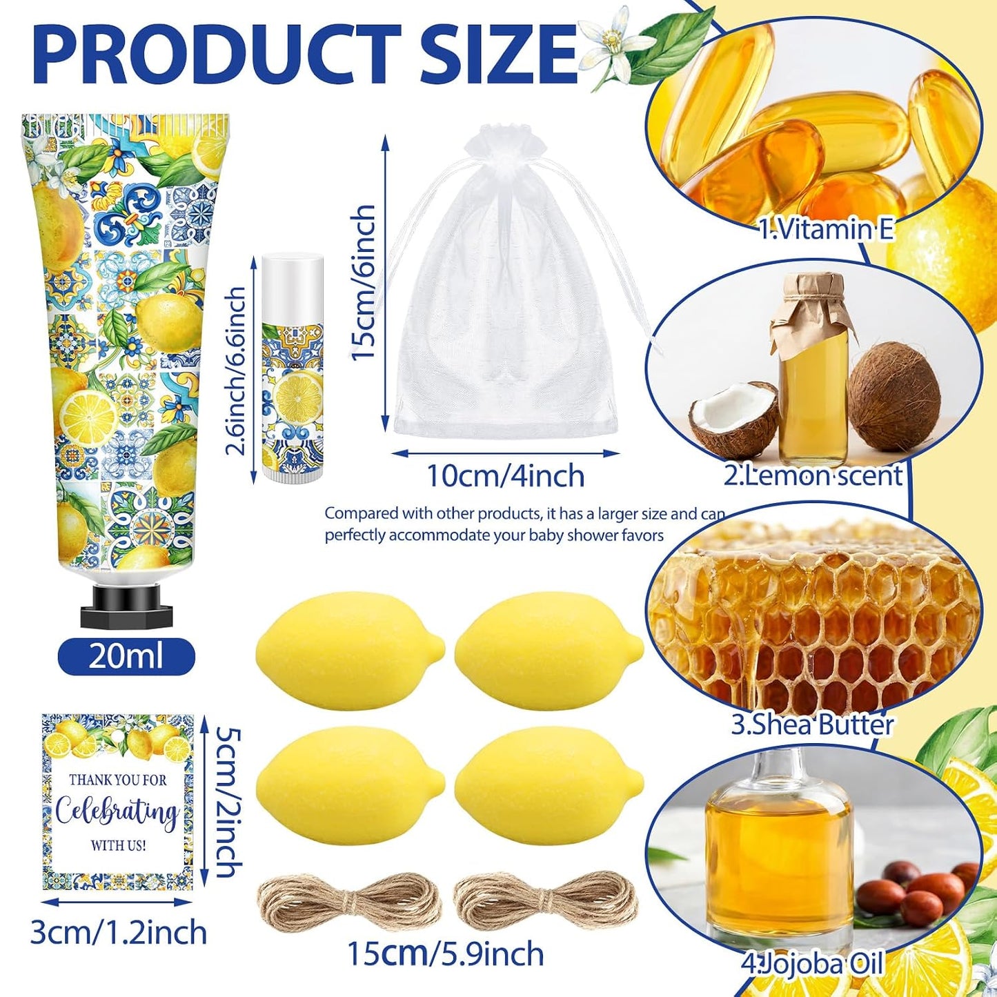 75 Pcs / 25 Sets Capri Lemon Baby Shower Party Favors for Guests Sweet One Italian Lemon Shaped Soaps Bridal Shower Return Gifts Lip Balms Hand Cream for Bridal Wedding Gender Reveal