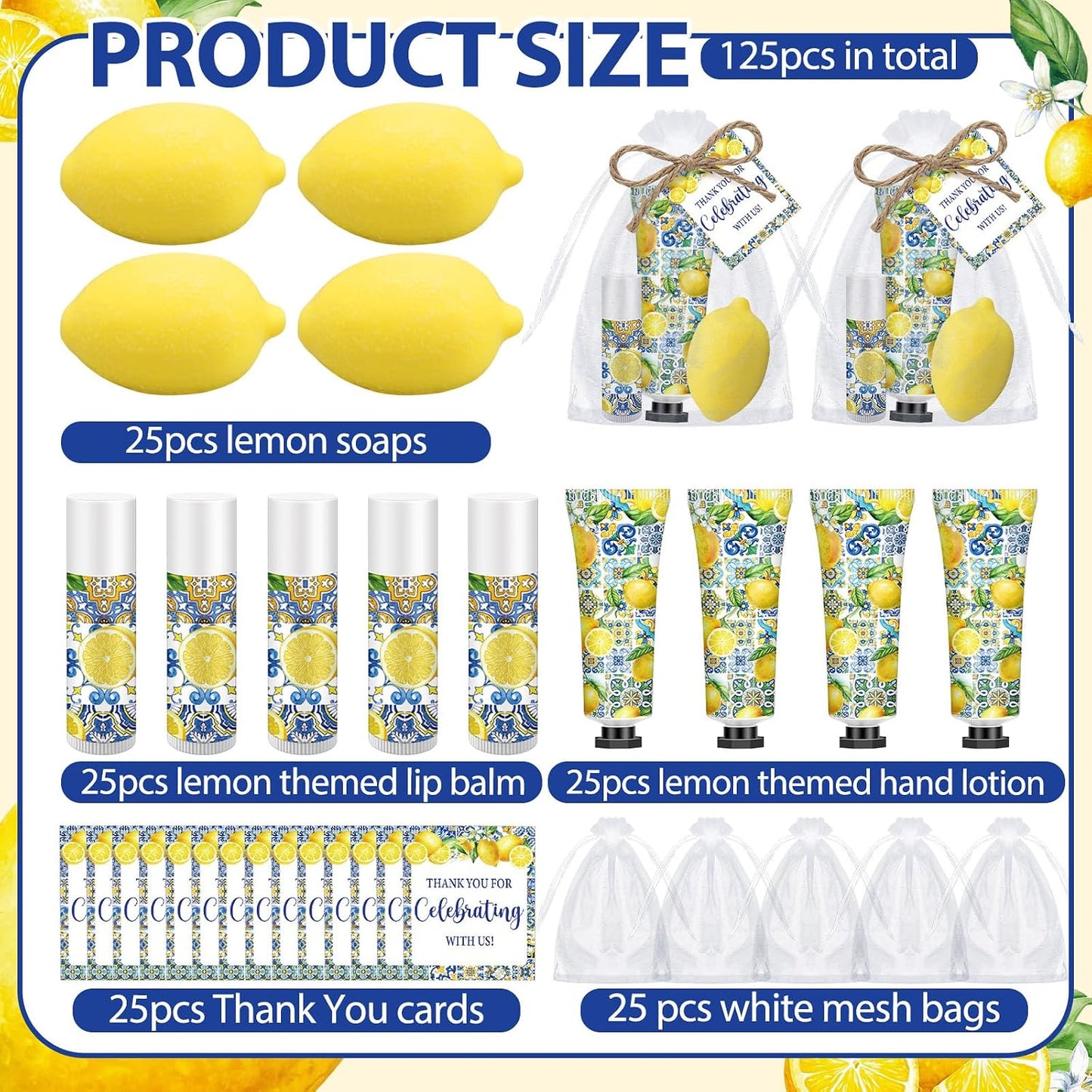 75 Pcs / 25 Sets Capri Lemon Baby Shower Party Favors for Guests Sweet One Italian Lemon Shaped Soaps Bridal Shower Return Gifts Lip Balms Hand Cream for Bridal Wedding Gender Reveal