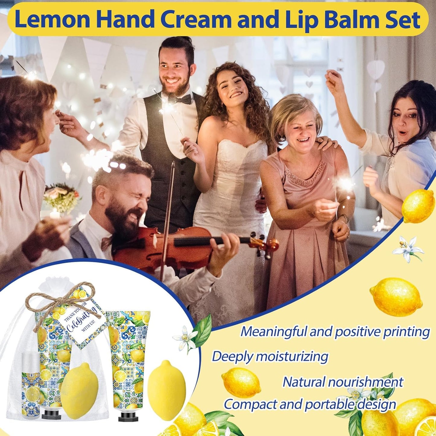 75 Pcs / 25 Sets Capri Lemon Baby Shower Party Favors for Guests Sweet One Italian Lemon Shaped Soaps Bridal Shower Return Gifts Lip Balms Hand Cream for Bridal Wedding Gender Reveal