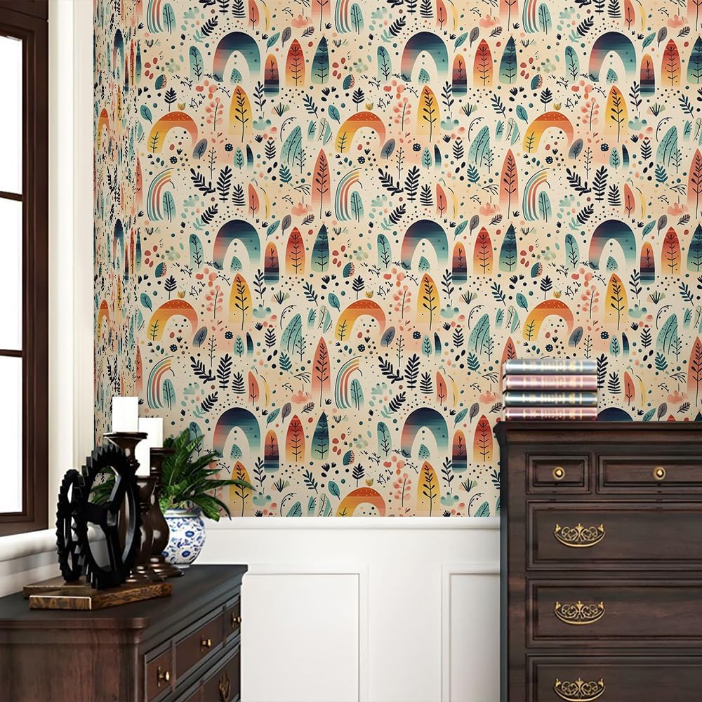 Cute Colorful Fruits Lemon Grapefruit Green Leaf Orange/Red/Yellow Flowers Peel and Stick Wallpaper Stick on Wall Paper Easy Peel Off for nightstand Drawer Cabinet Renter