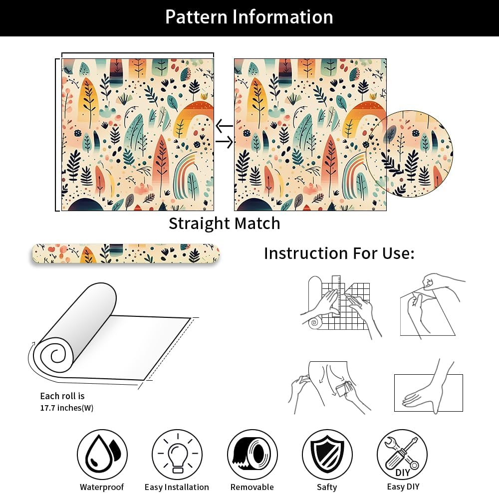 Cute Colorful Fruits Lemon Grapefruit Green Leaf Orange/Red/Yellow Flowers Peel and Stick Wallpaper Stick on Wall Paper Easy Peel Off for nightstand Drawer Cabinet Renter
