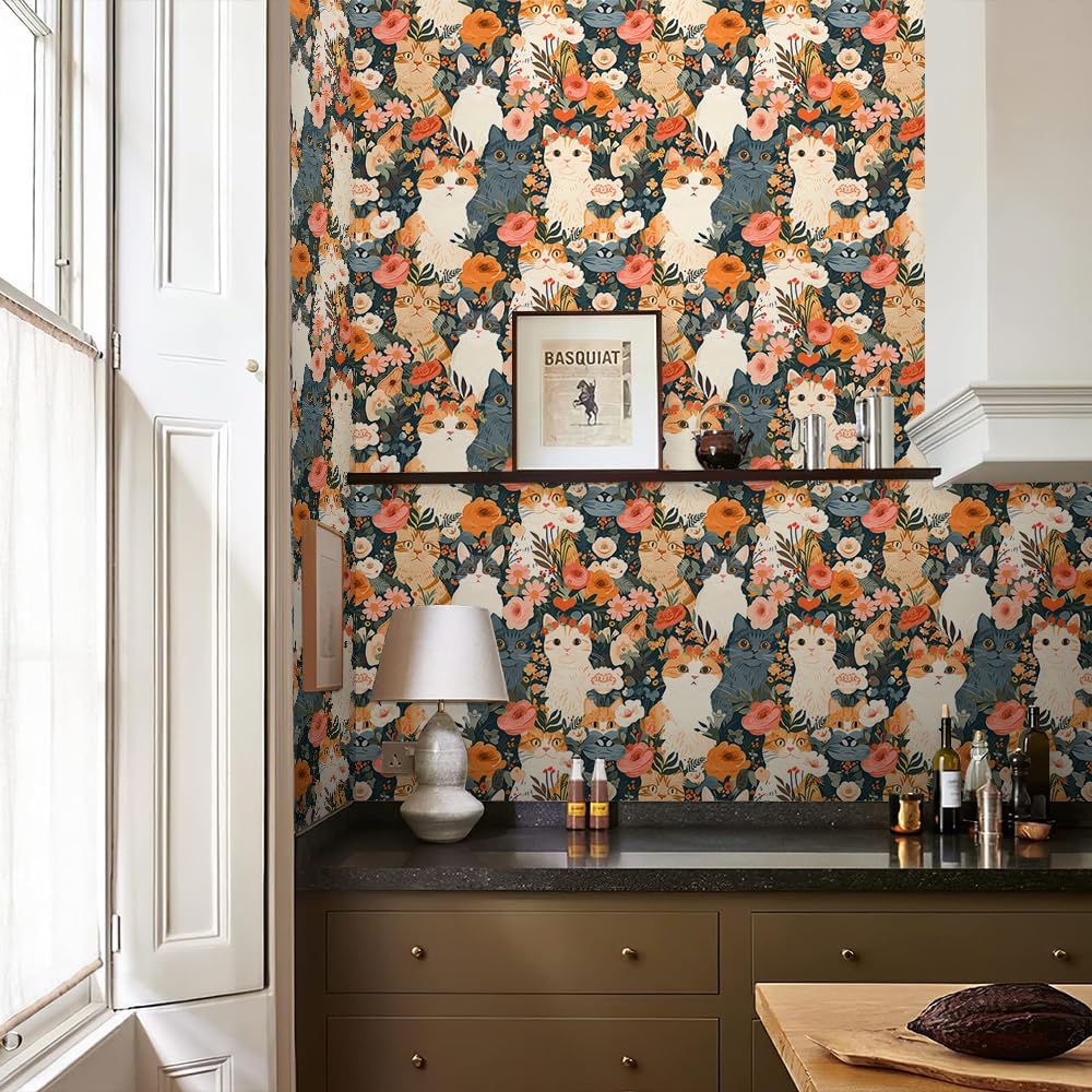 Cute Colorful Fruits Lemon Grapefruit Green Leaf Orange/Red/Yellow Flowers Peel and Stick Wallpaper Stick on Wall Paper Easy Peel Off for nightstand Drawer Cabinet Renter
