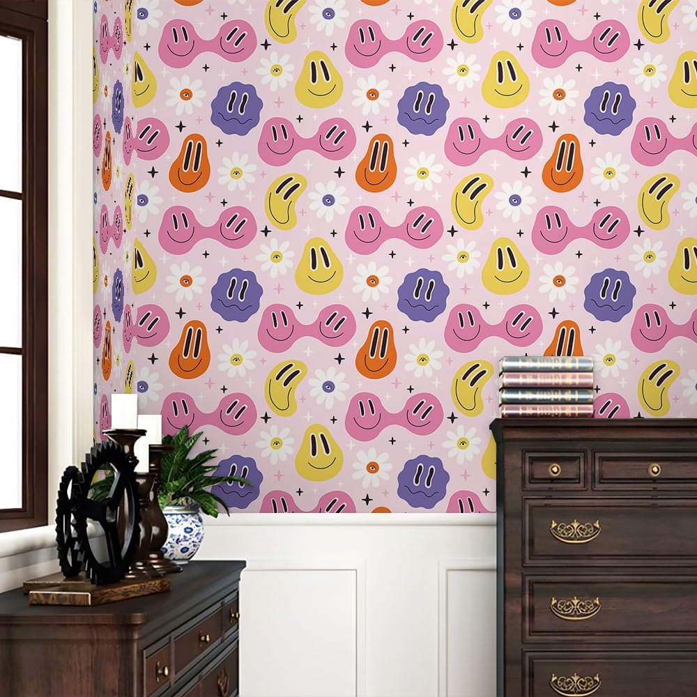 Cute Colorful Fruits Lemon Grapefruit Green Leaf Orange/Red/Yellow Flowers Peel and Stick Wallpaper Stick on Wall Paper Easy Peel Off for nightstand Drawer Cabinet Renter
