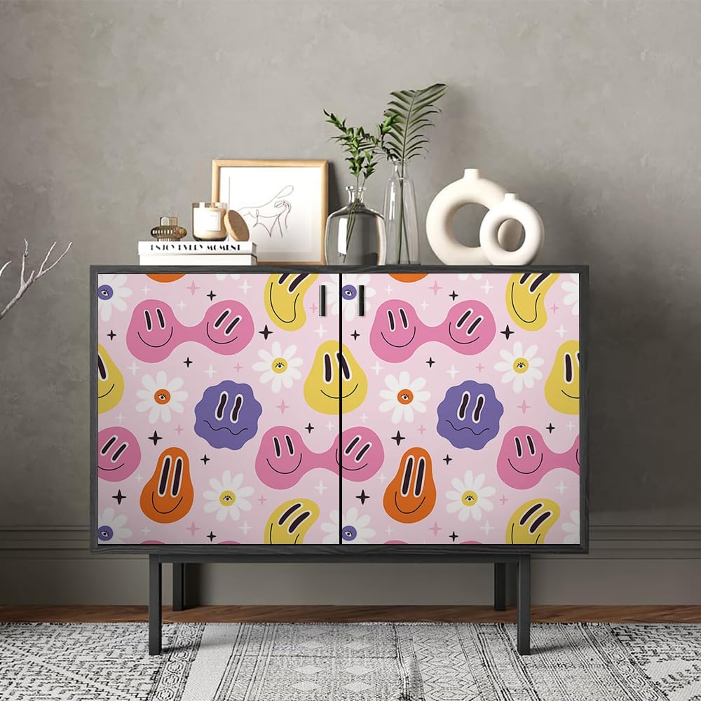 Cute Colorful Fruits Lemon Grapefruit Green Leaf Orange/Red/Yellow Flowers Peel and Stick Wallpaper Stick on Wall Paper Easy Peel Off for nightstand Drawer Cabinet Renter