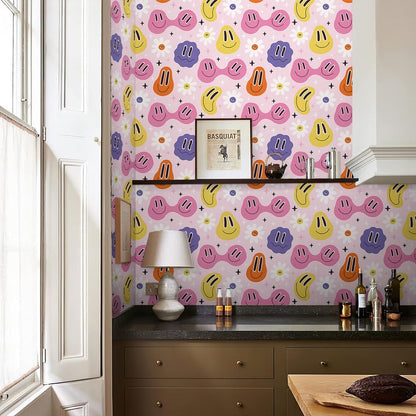 Cute Colorful Fruits Lemon Grapefruit Green Leaf Orange/Red/Yellow Flowers Peel and Stick Wallpaper Stick on Wall Paper Easy Peel Off for nightstand Drawer Cabinet Renter