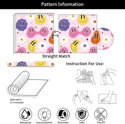 Cute Colorful Fruits Lemon Grapefruit Green Leaf Orange/Red/Yellow Flowers Peel and Stick Wallpaper Stick on Wall Paper Easy Peel Off for nightstand Drawer Cabinet Renter