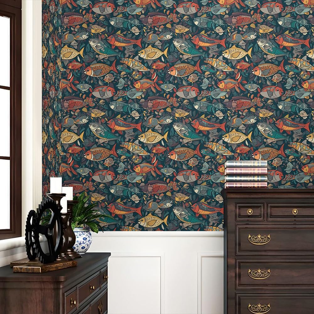 Cute Colorful Fruits Lemon Grapefruit Green Leaf Orange/Red/Yellow Flowers Peel and Stick Wallpaper Stick on Wall Paper Easy Peel Off for nightstand Drawer Cabinet Renter