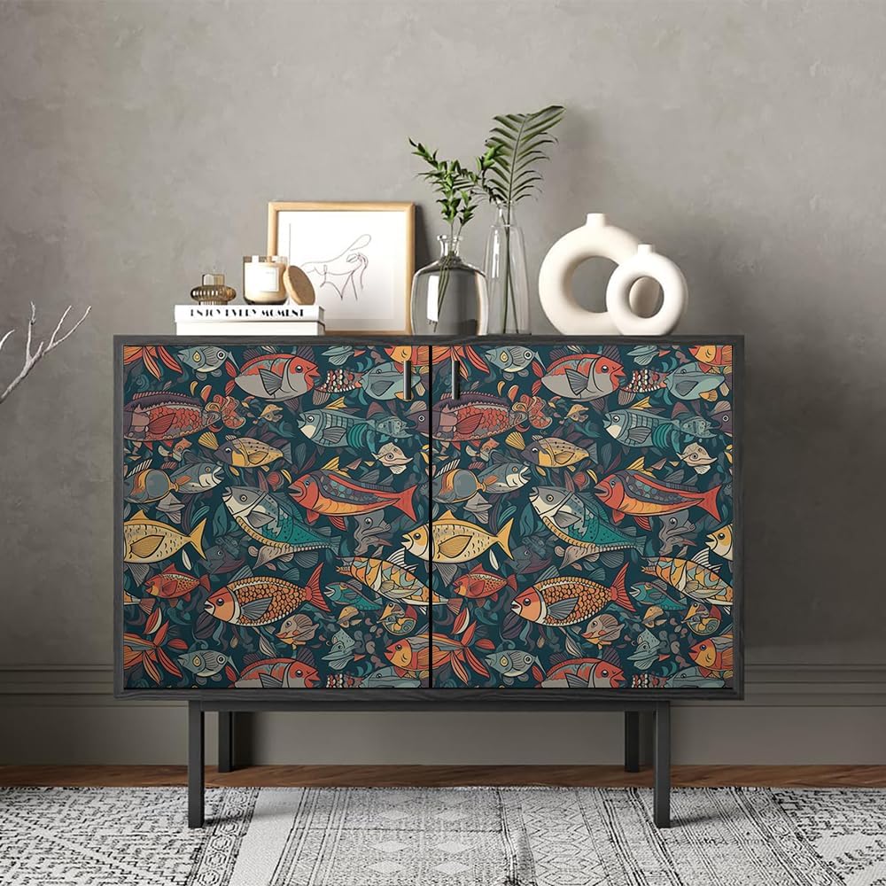 Cute Colorful Fruits Lemon Grapefruit Green Leaf Orange/Red/Yellow Flowers Peel and Stick Wallpaper Stick on Wall Paper Easy Peel Off for nightstand Drawer Cabinet Renter