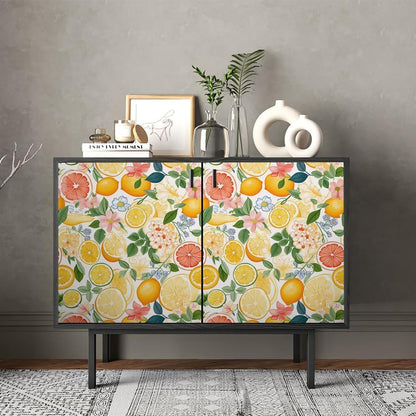 Cute Colorful Fruits Lemon Grapefruit Green Leaf Orange/Red/Yellow Flowers Peel and Stick Wallpaper Stick on Wall Paper Easy Peel Off for nightstand Drawer Cabinet Renter