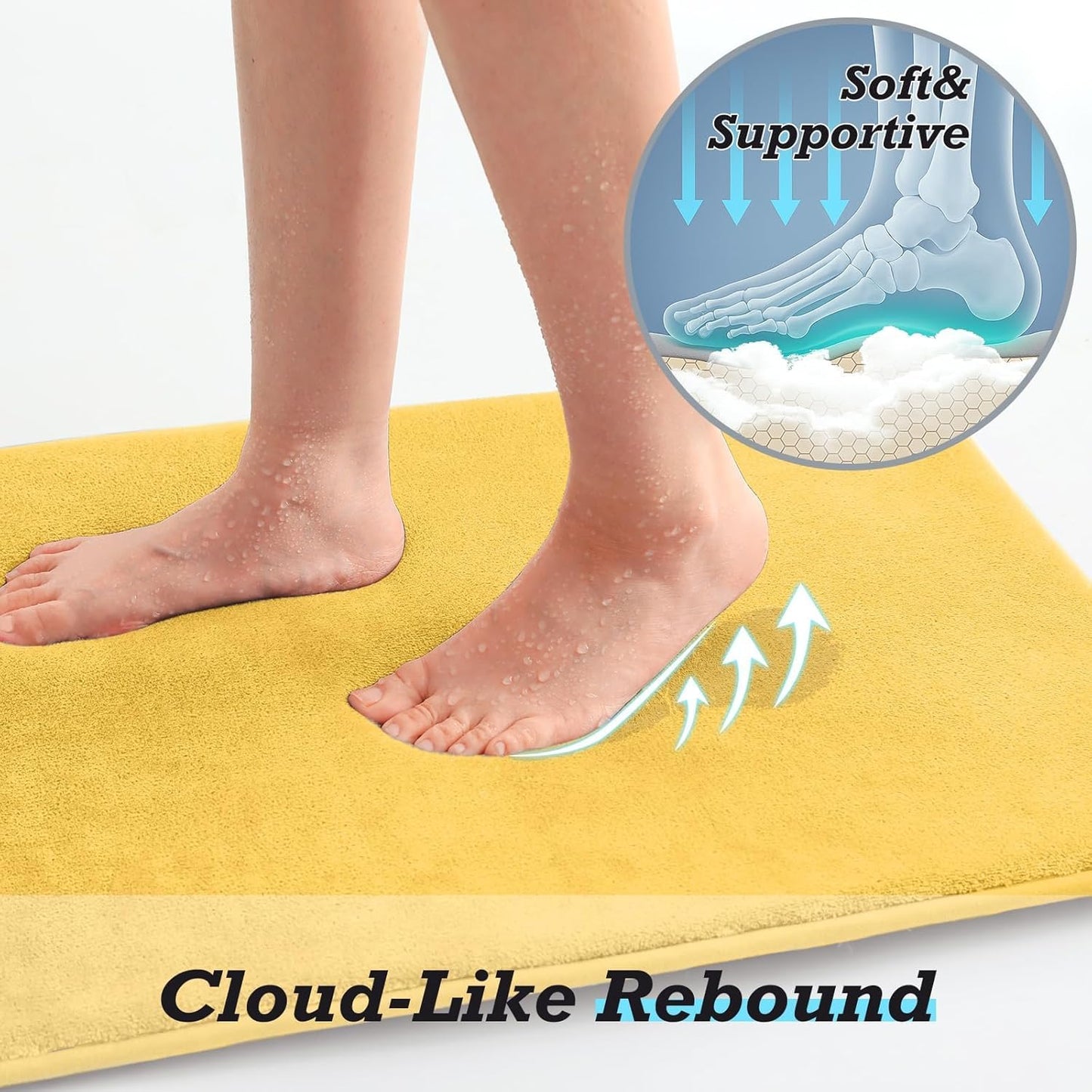 Bathroom Rugs Sets 3 Piece, Non-Slip & Quick Dry Bath Mat Set, Ultra Soft Velvet Bath Rugs for Bathroom, Toilet and Shower Floor, Yellow