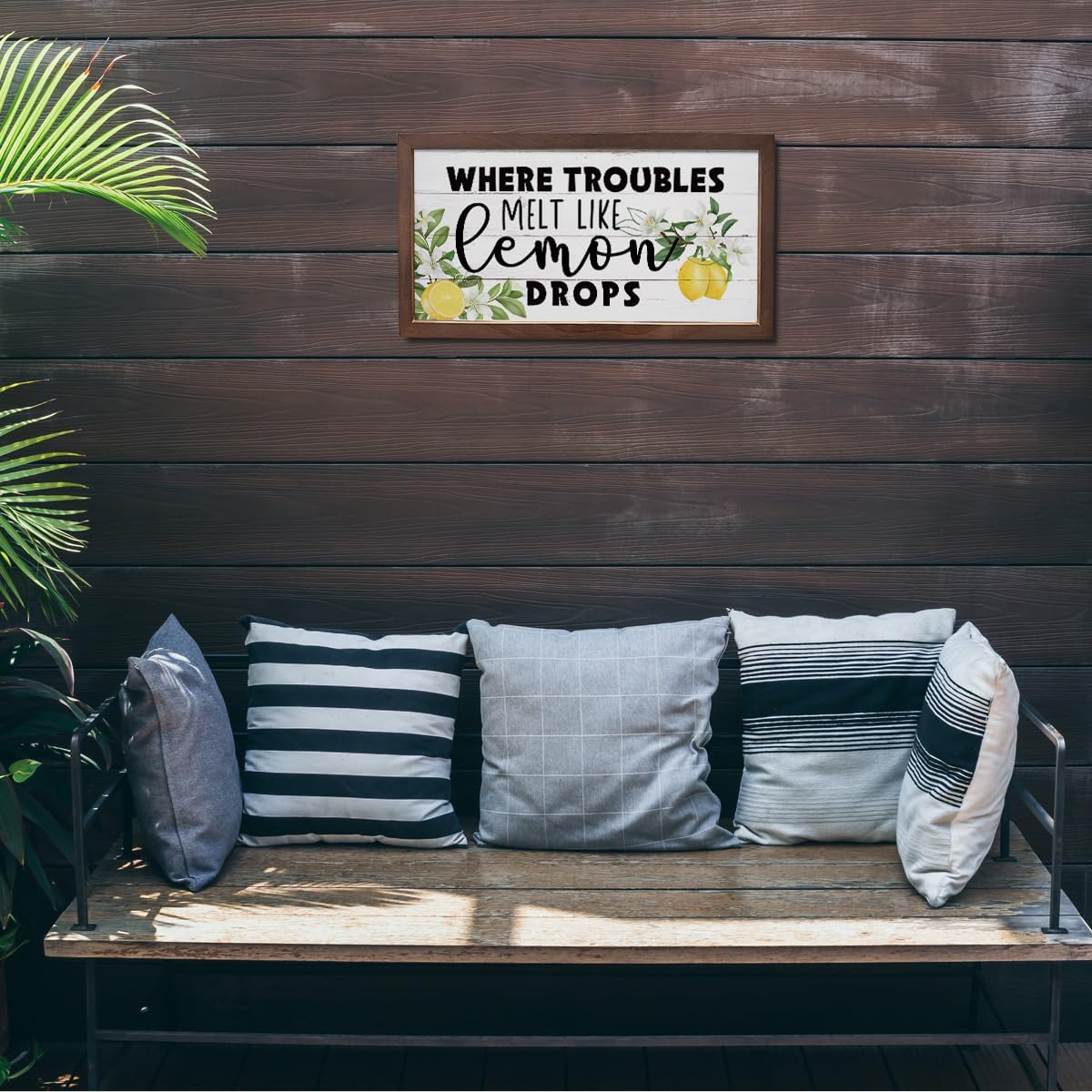Lemon Decor Sign, Summer Home Decors, Kitchen Wall Art, Decorative Wooden Wall Plaque, Rustic Framed Wood Hanging Signs, Where Troubles Melt Like Lemon Drops Sign 15×7.5×0.3 inches