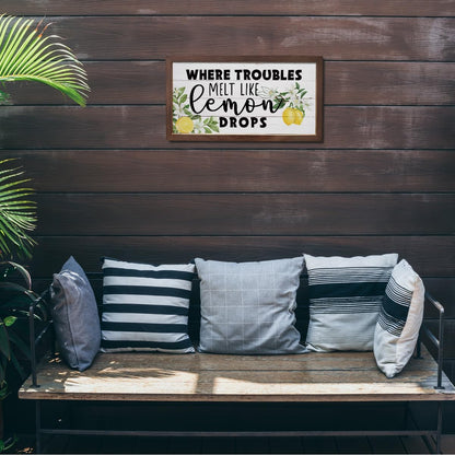 Lemon Decor Sign, Summer Home Decors, Kitchen Wall Art, Decorative Wooden Wall Plaque, Rustic Framed Wood Hanging Signs, Where Troubles Melt Like Lemon Drops Sign 15×7.5×0.3 inches