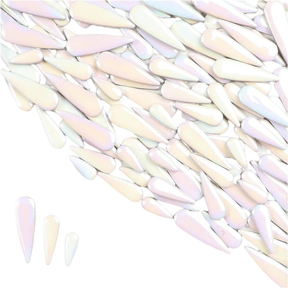 1.1LB Water Drop Petal Leaves Ceramic Mosaic Tiles for DIY Crafts,Teardrop Shaped Ceramic Mosaic Pieces for Photo Frames,Cups,Flower Pots,Fish Tank,Vases,Make Stepping Stones (Iridescent White)