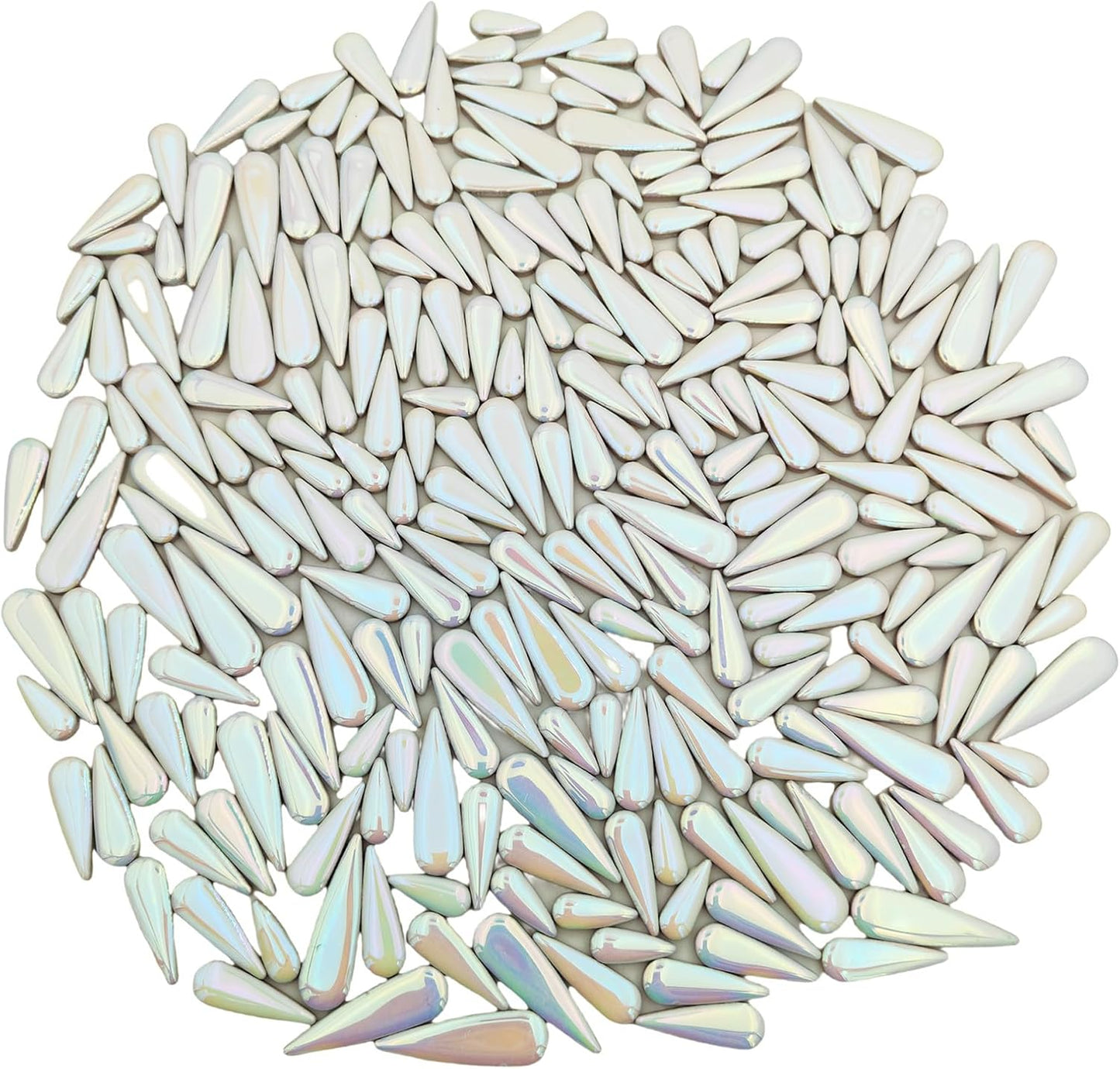 1.1LB Water Drop Petal Leaves Ceramic Mosaic Tiles for DIY Crafts,Teardrop Shaped Ceramic Mosaic Pieces for Photo Frames,Cups,Flower Pots,Fish Tank,Vases,Make Stepping Stones (Iridescent White)