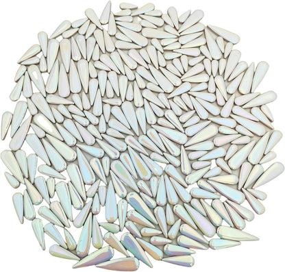 1.1LB Water Drop Petal Leaves Ceramic Mosaic Tiles for DIY Crafts,Teardrop Shaped Ceramic Mosaic Pieces for Photo Frames,Cups,Flower Pots,Fish Tank,Vases,Make Stepping Stones (Iridescent White)