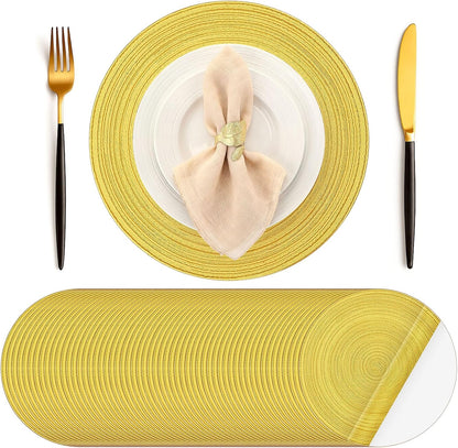100 Pcs Disposable Paper Placemats Cotton Woven Look 13'' Round Placemats Rustic Disposable Table Pads Bulk for Dining Table Decoration Birthday Wedding Bridal Baby Shower Party (Yellow)
