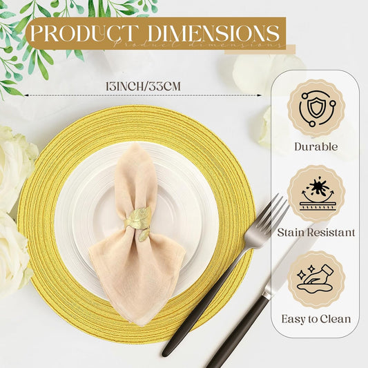 100 Pcs Disposable Paper Placemats Cotton Woven Look 13'' Round Placemats Rustic Disposable Table Pads Bulk for Dining Table Decoration Birthday Wedding Bridal Baby Shower Party (Yellow)