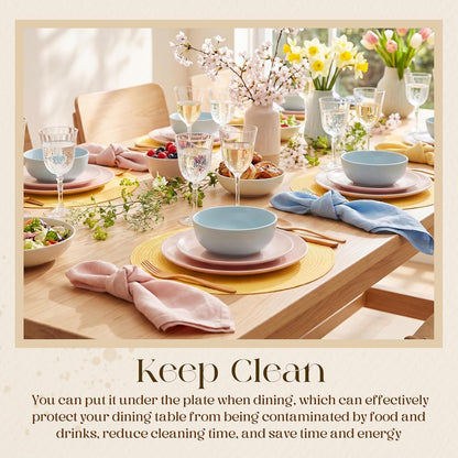 100 Pcs Disposable Paper Placemats Cotton Woven Look 13'' Round Placemats Rustic Disposable Table Pads Bulk for Dining Table Decoration Birthday Wedding Bridal Baby Shower Party (Yellow)