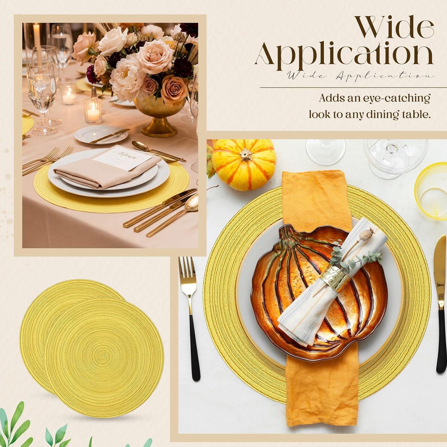 100 Pcs Disposable Paper Placemats Cotton Woven Look 13'' Round Placemats Rustic Disposable Table Pads Bulk for Dining Table Decoration Birthday Wedding Bridal Baby Shower Party (Yellow)