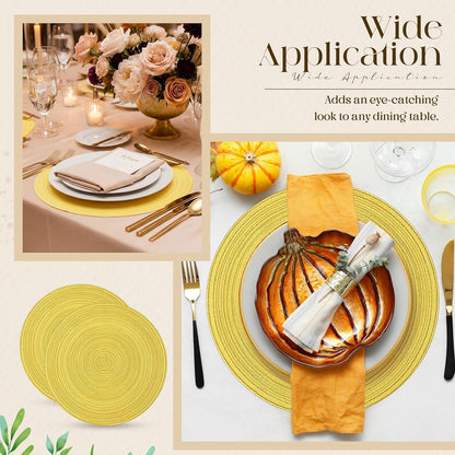 100 Pcs Disposable Paper Placemats Cotton Woven Look 13'' Round Placemats Rustic Disposable Table Pads Bulk for Dining Table Decoration Birthday Wedding Bridal Baby Shower Party (Yellow)